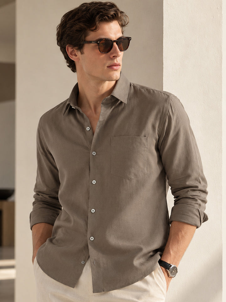 Hancock Men Khaki Solid Lyocell Slim Fit Formal Shirt