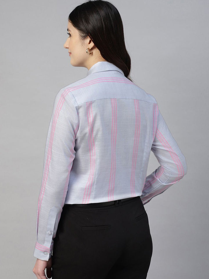 Hancock Women Blue Stripe Pure Cotton Regular Fit Formal Shirt