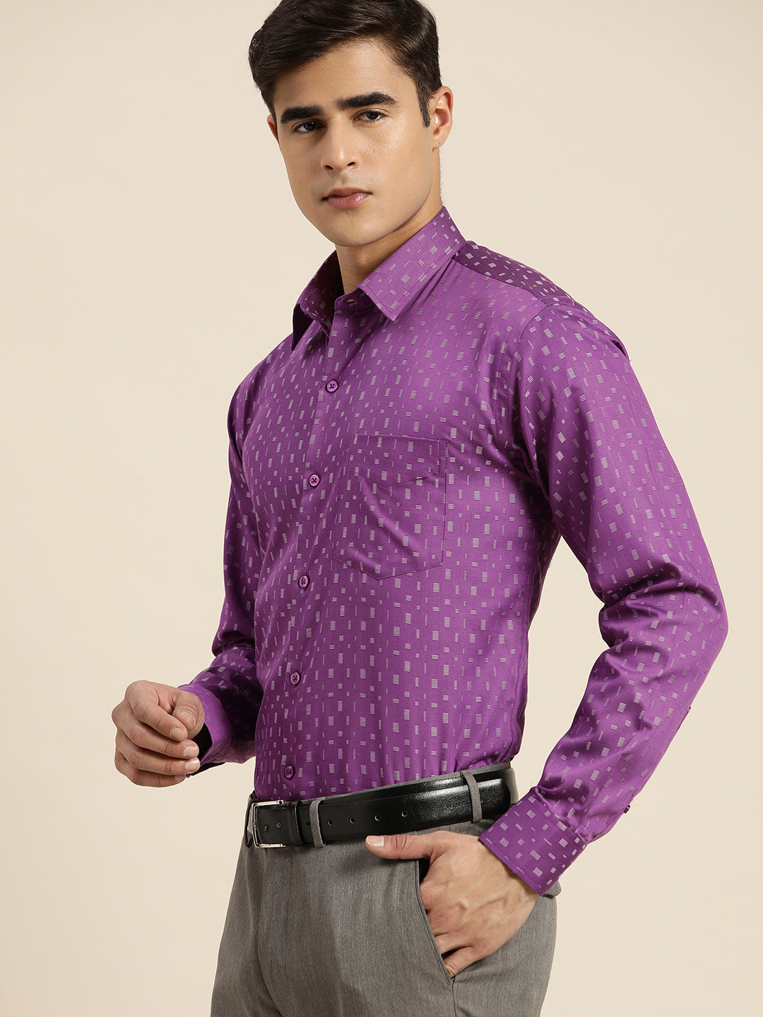 Men Purple Solid Pure Cotton Slim fit Party Shirt
