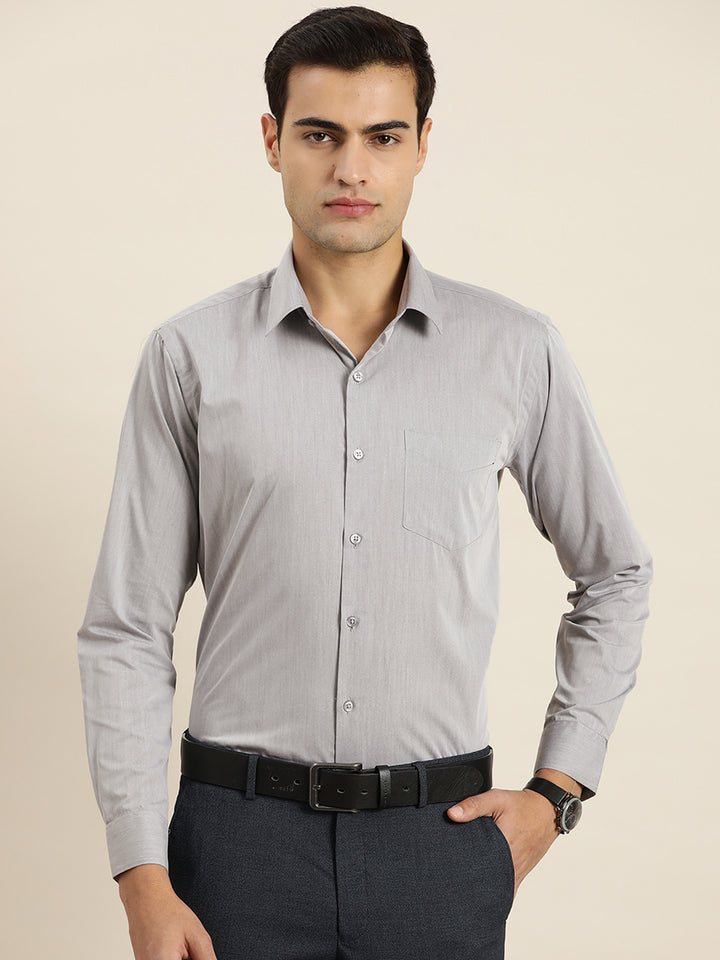 Men Grey Solid Cotton Rich Slim fit Formal Shirt