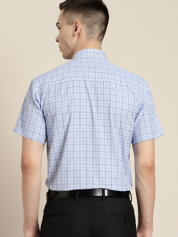 Men Blue & Navy Checks Cotton Rich Slim fit Formal Shirt
