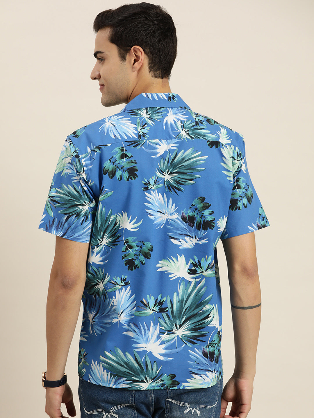 Men Blue & Multi Print Pure Cotton Relaxed Fit Casual Resort Shirt