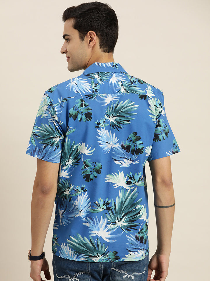 Men Blue & Multi Print Pure Cotton Relaxed Fit Casual Resort Shirt