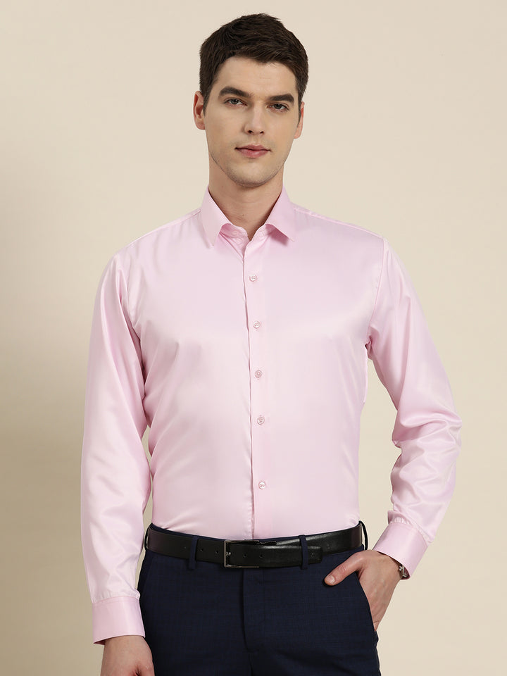 Men Pink Solid Satin Tuxedo Slim fit Formal Shirt