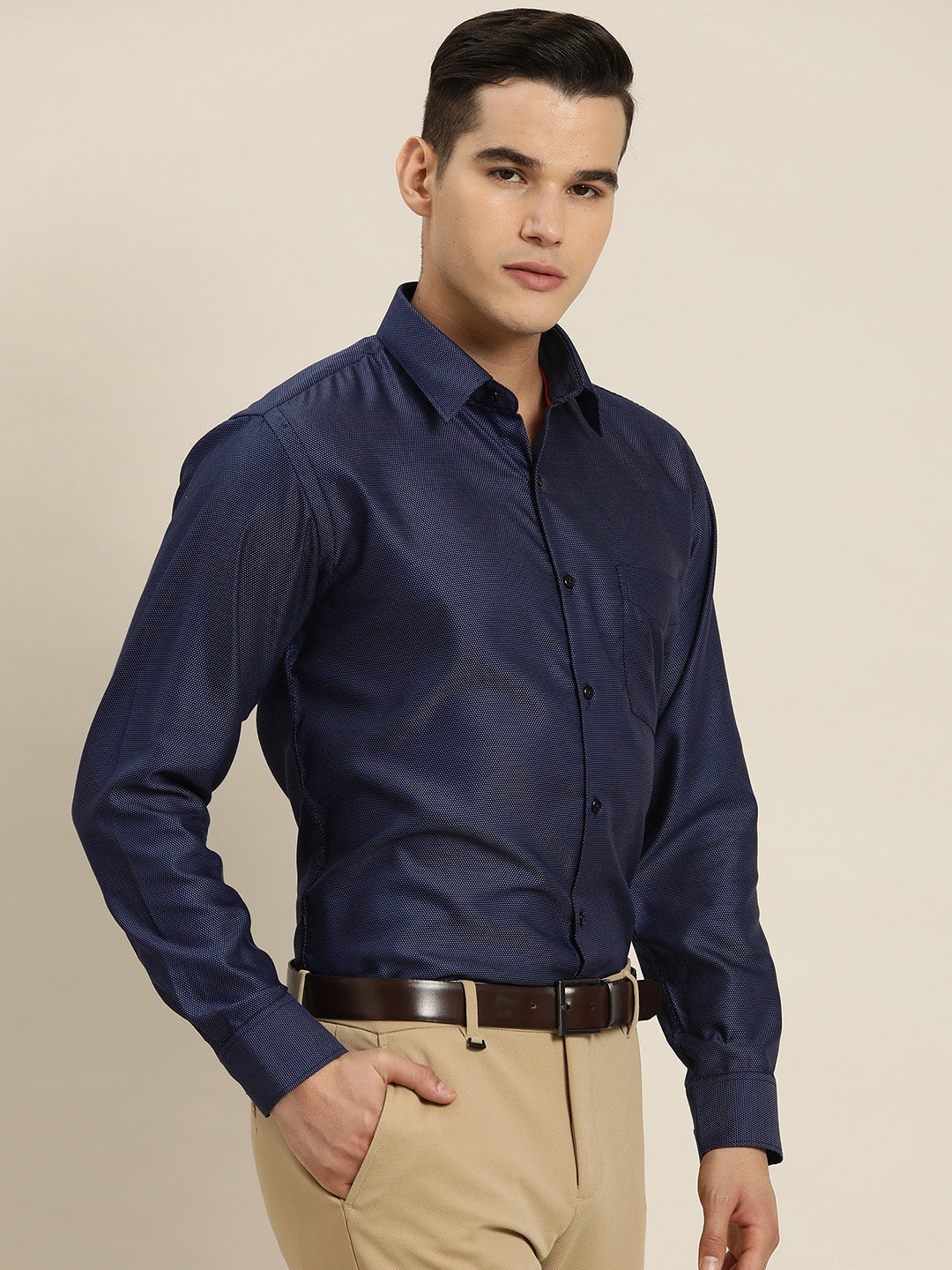 Men Navy Solid Pure Cotton Regular Fit Formal Shirt