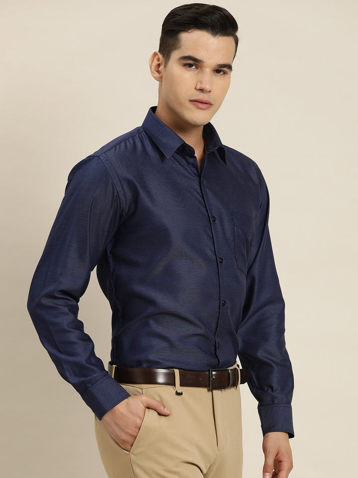 Men Navy Solid Pure Cotton Regular Fit Formal Shirt