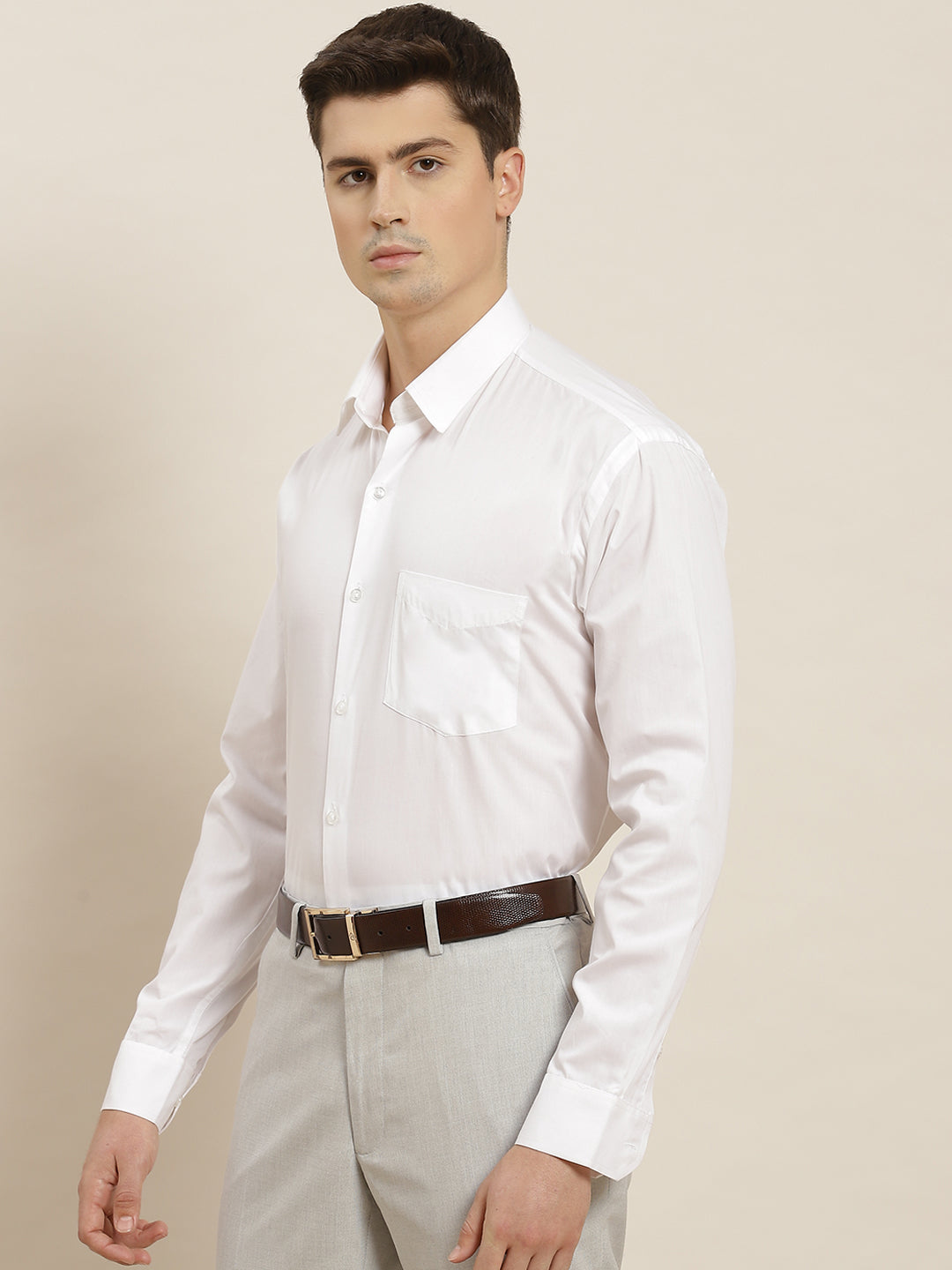 Men White Solid Pure Cotton Regular Fit Formal Shirt