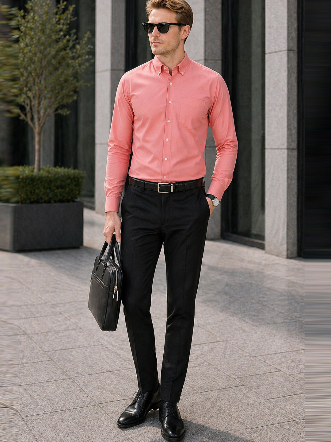 Hancock   Men   Coral Pink   Solids   Pure Cotton   Slim Fit   Formal   Shirt