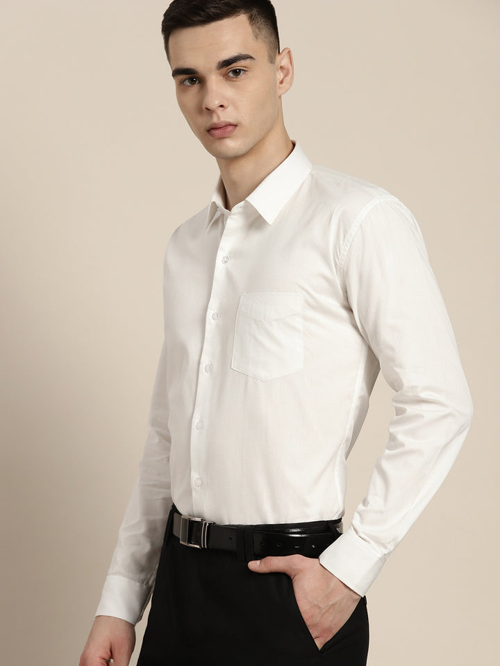 Men White Solid Pure Cotton Slim fit Formal Shirt