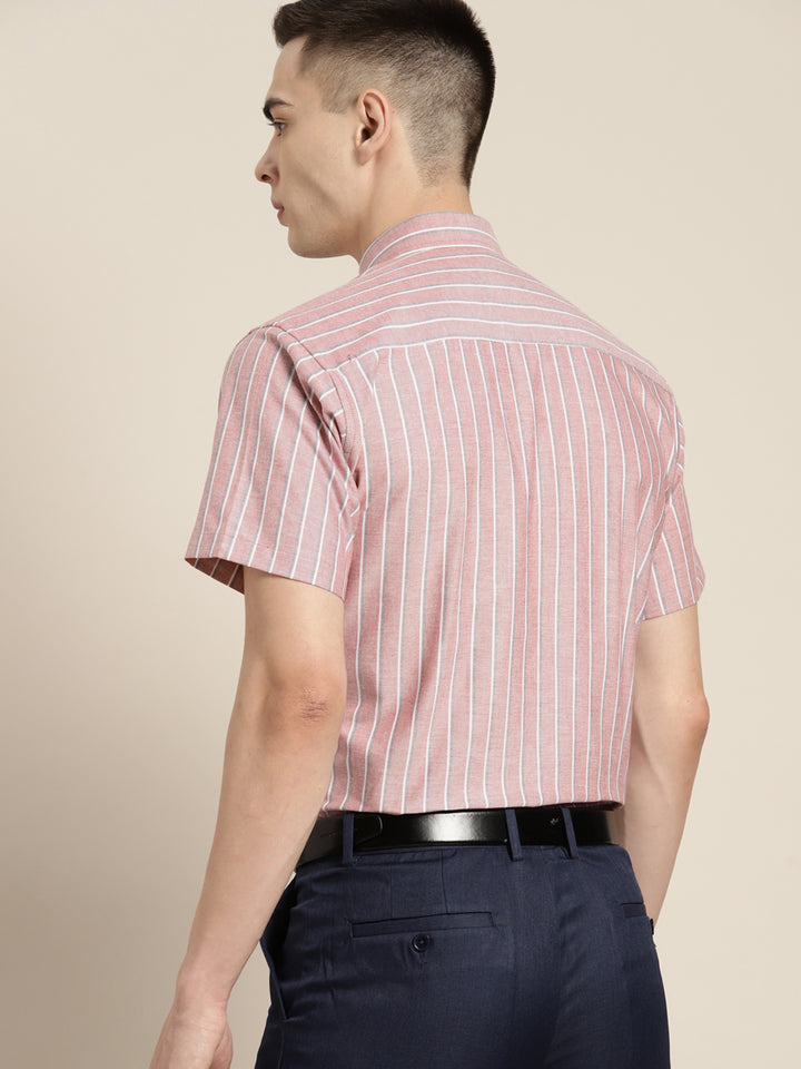 Men Red Stripes Pure Cotton Slim fit Formal Shirt