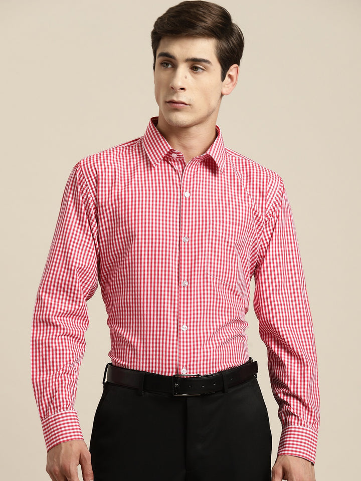 Men Red Gingham Check Cotton Rich Slim fit Formal Shirt