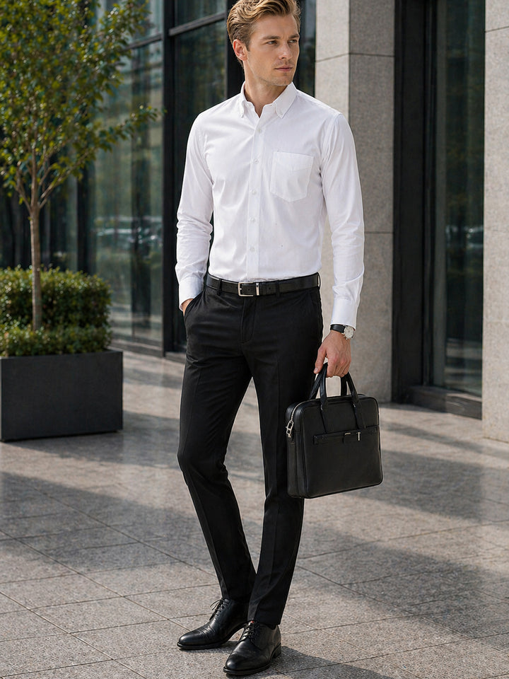 Hancock   Men   White   Solids   Pure Cotton   Slim Fit   Formal   Shirt