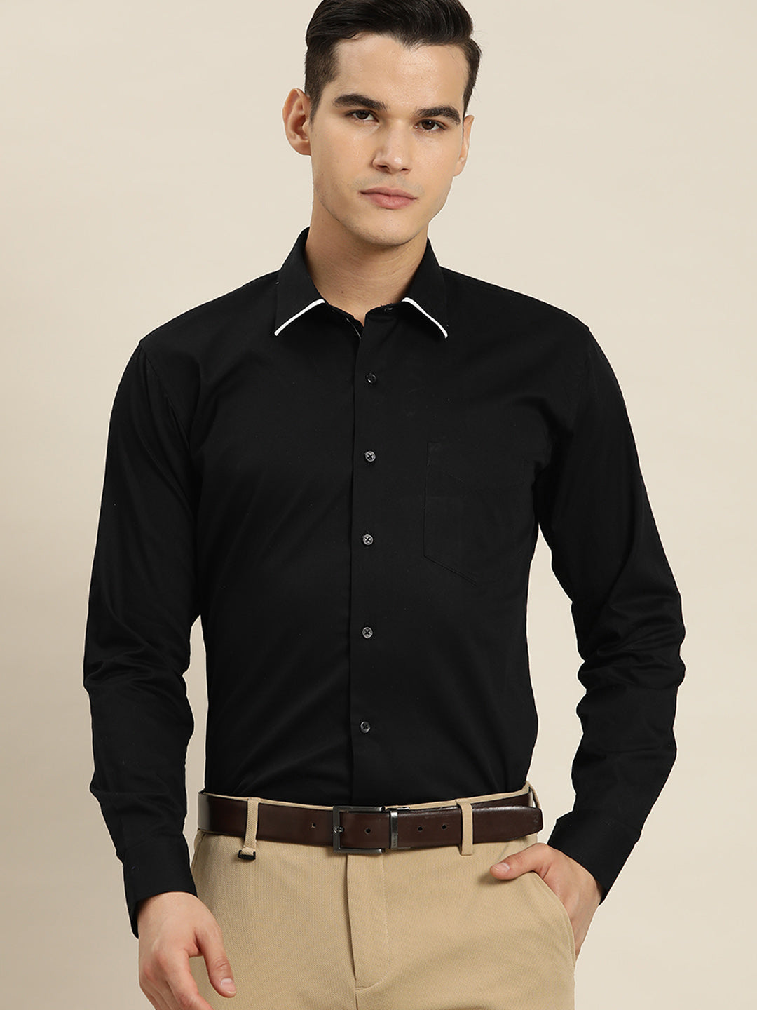 Men Black Solid Pure Cotton Slim fit Party Shirt