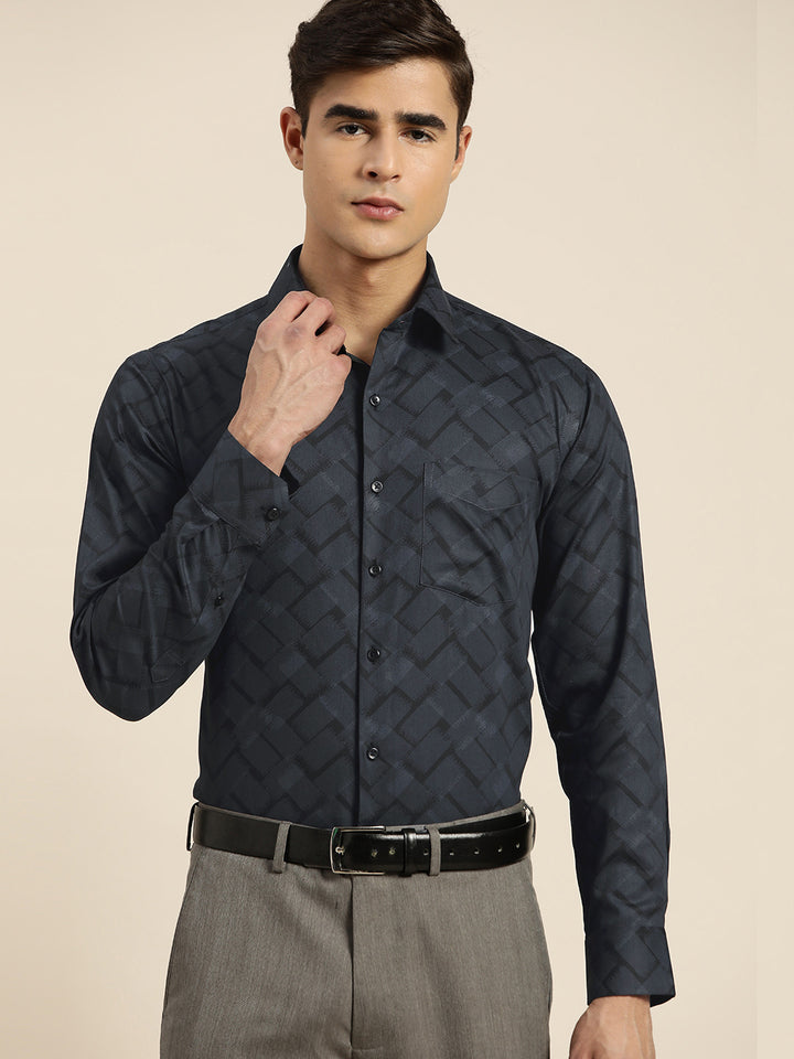 Men Black Print Pure Cotton Slim fit Party Shirt