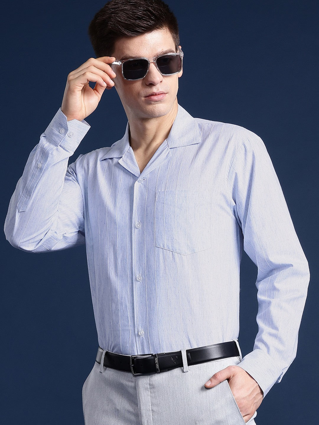 Men Sky blue Striped Pure Cotton Relaxed Fit Formal Shirt