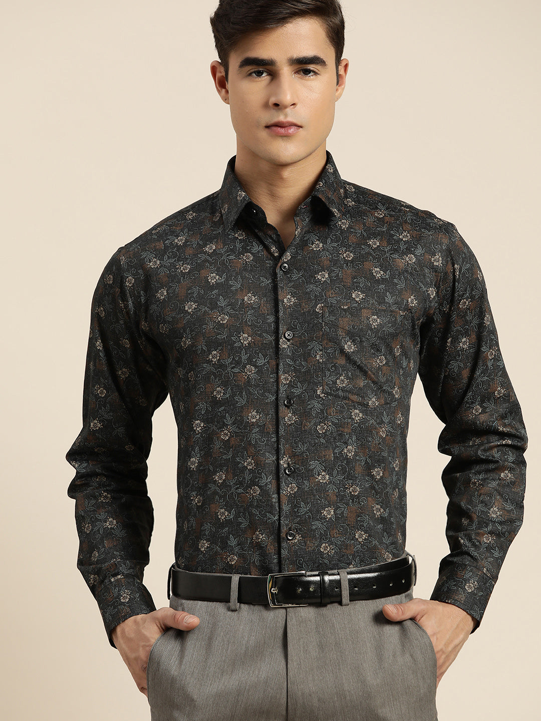 Men Black Print Pure Cotton Slim fit Party Shirt