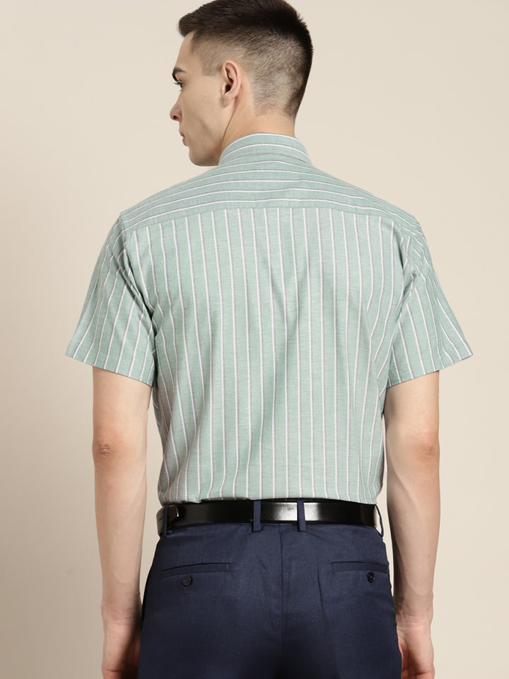Men Green Stripes Pure Cotton Slim fit Formal Shirt