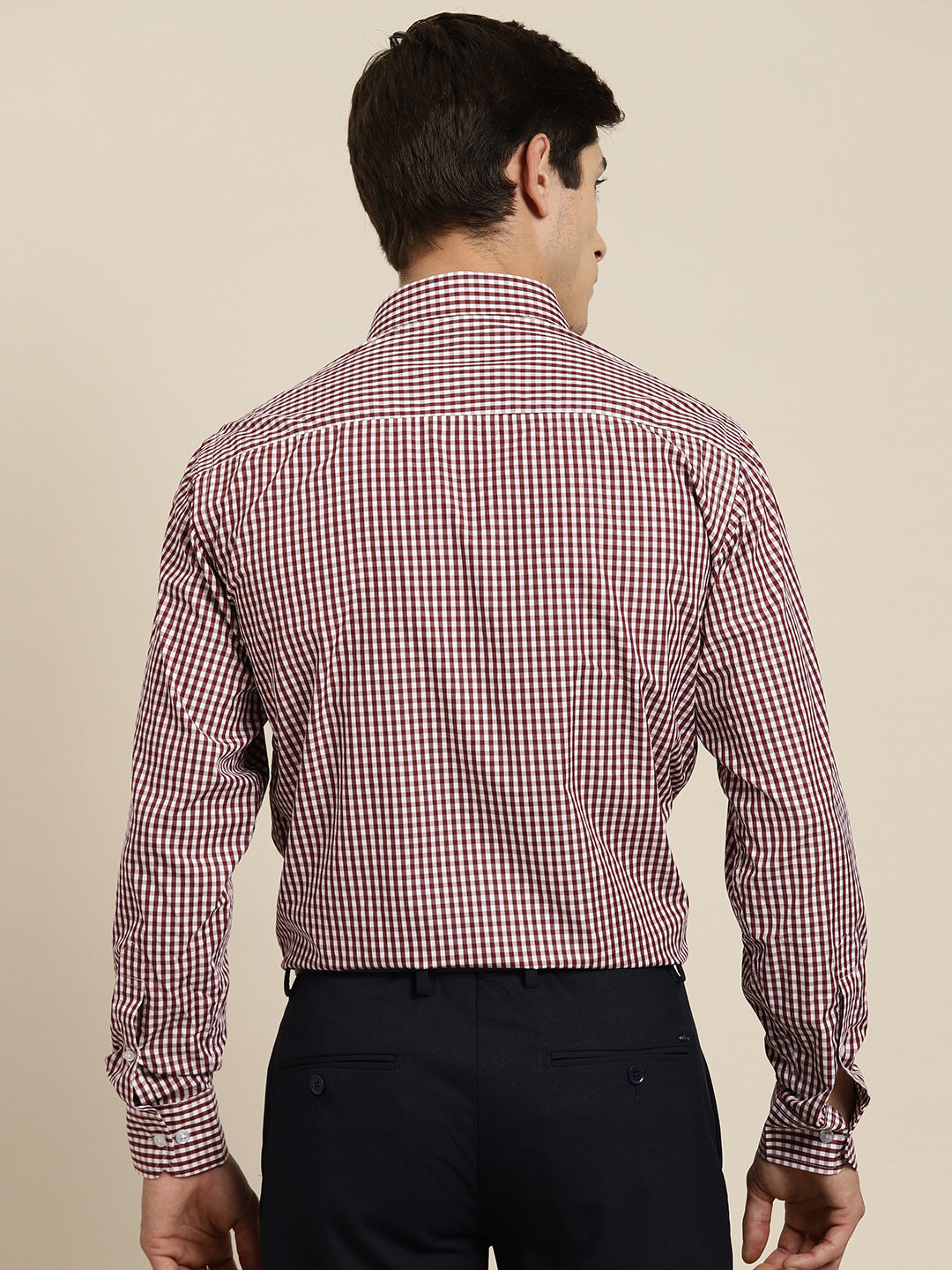 Men Maroon Gingham Check Cotton Rich Slim fit Formal Shirt