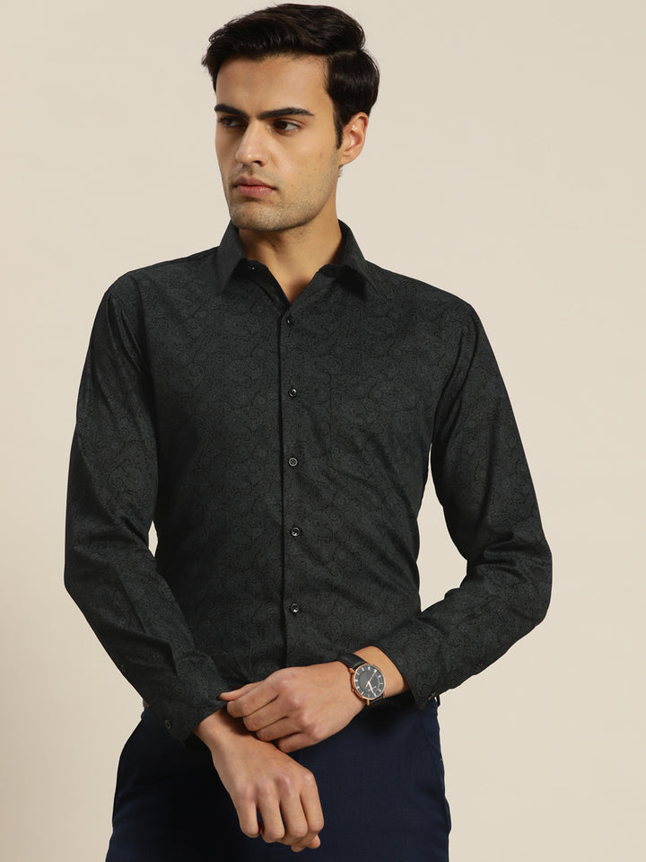 Men Black & Grey Print Pure Cotton Slim fit Formal Shirt