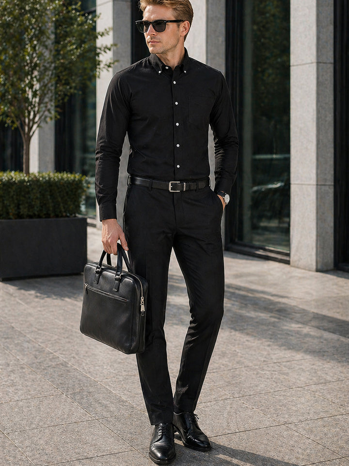 Hancock   Men   Black   Solids   Pure Cotton   Slim Fit   Formal   Shirt