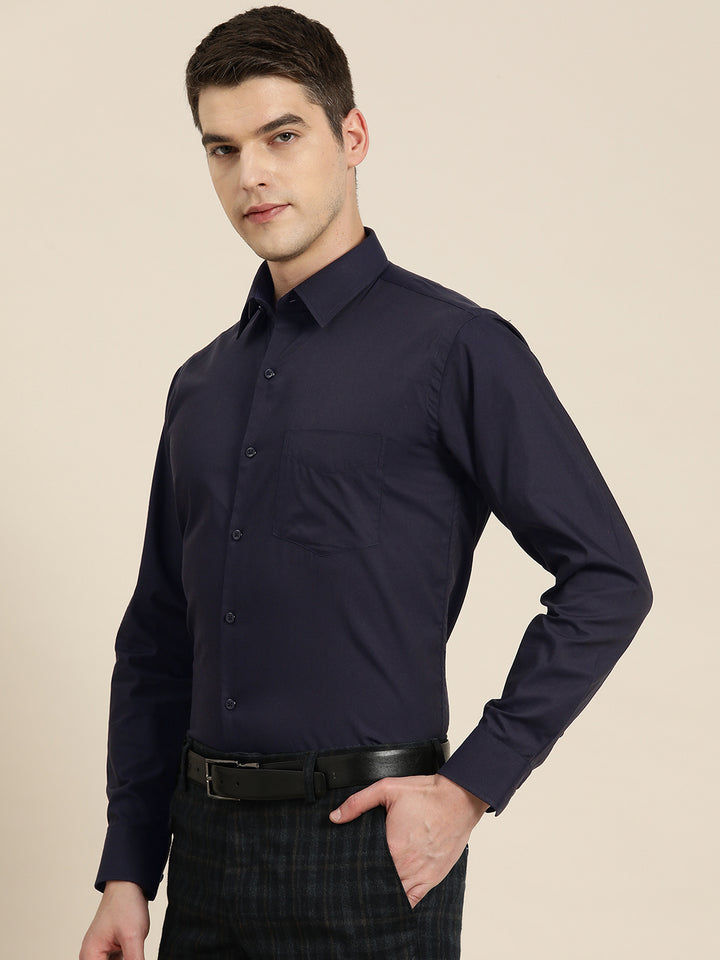 Men Navy Solid Pure Cotton Slim fit Formal Shirt