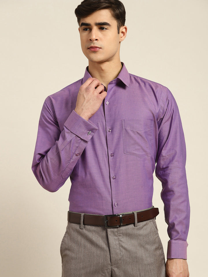 Men Purple Solid Pure Cotton Regular Fit Formal Shirt