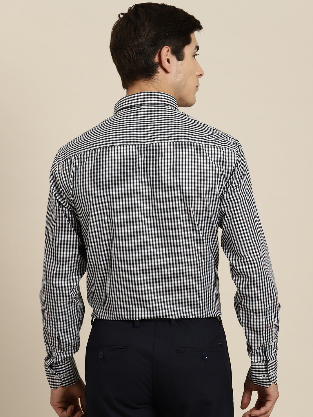 Men Black Gingham Check Cotton Rich Slim fit Formal Shirt