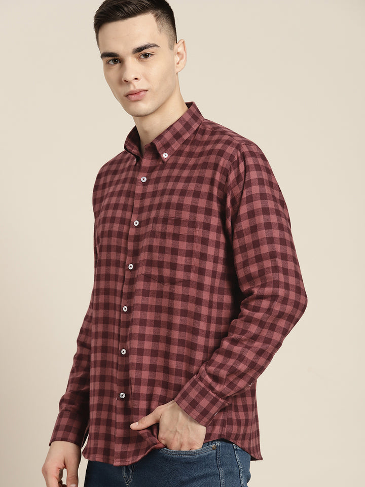 Men Burgundy & Mauve Checks Pure Cotton Slim fit Casual Shirt