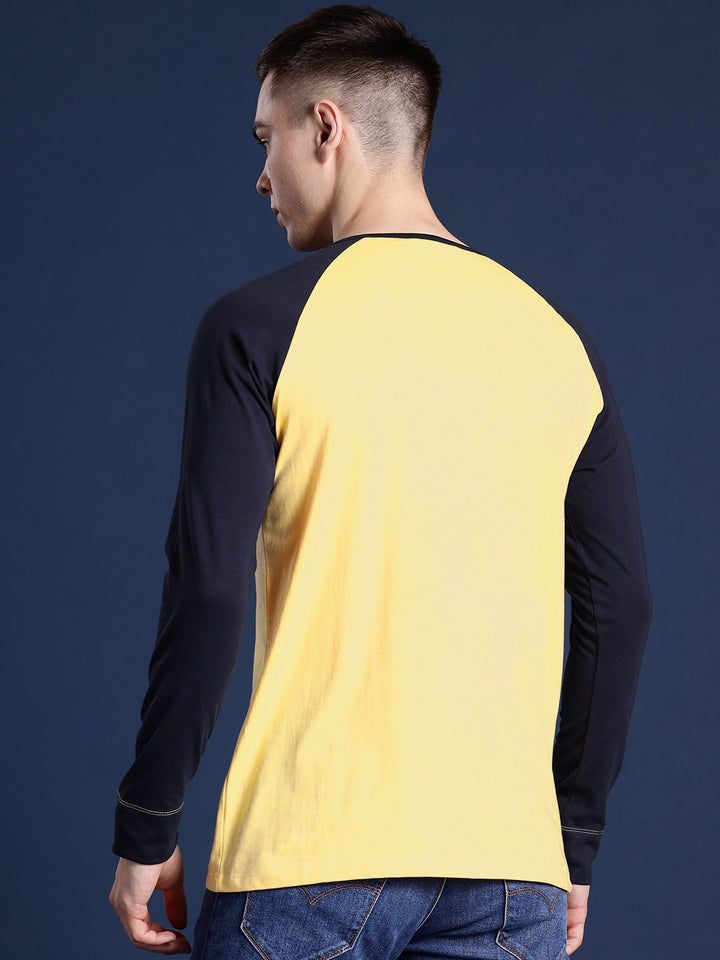 Men Yellow Solid Pure Cotton Slim Fit Henley T-Shirt