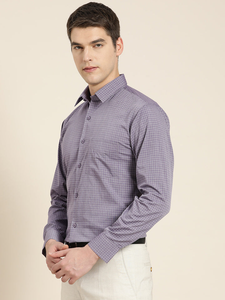 Men Purple Checks Pure Cotton Slim fit Formal Shirt