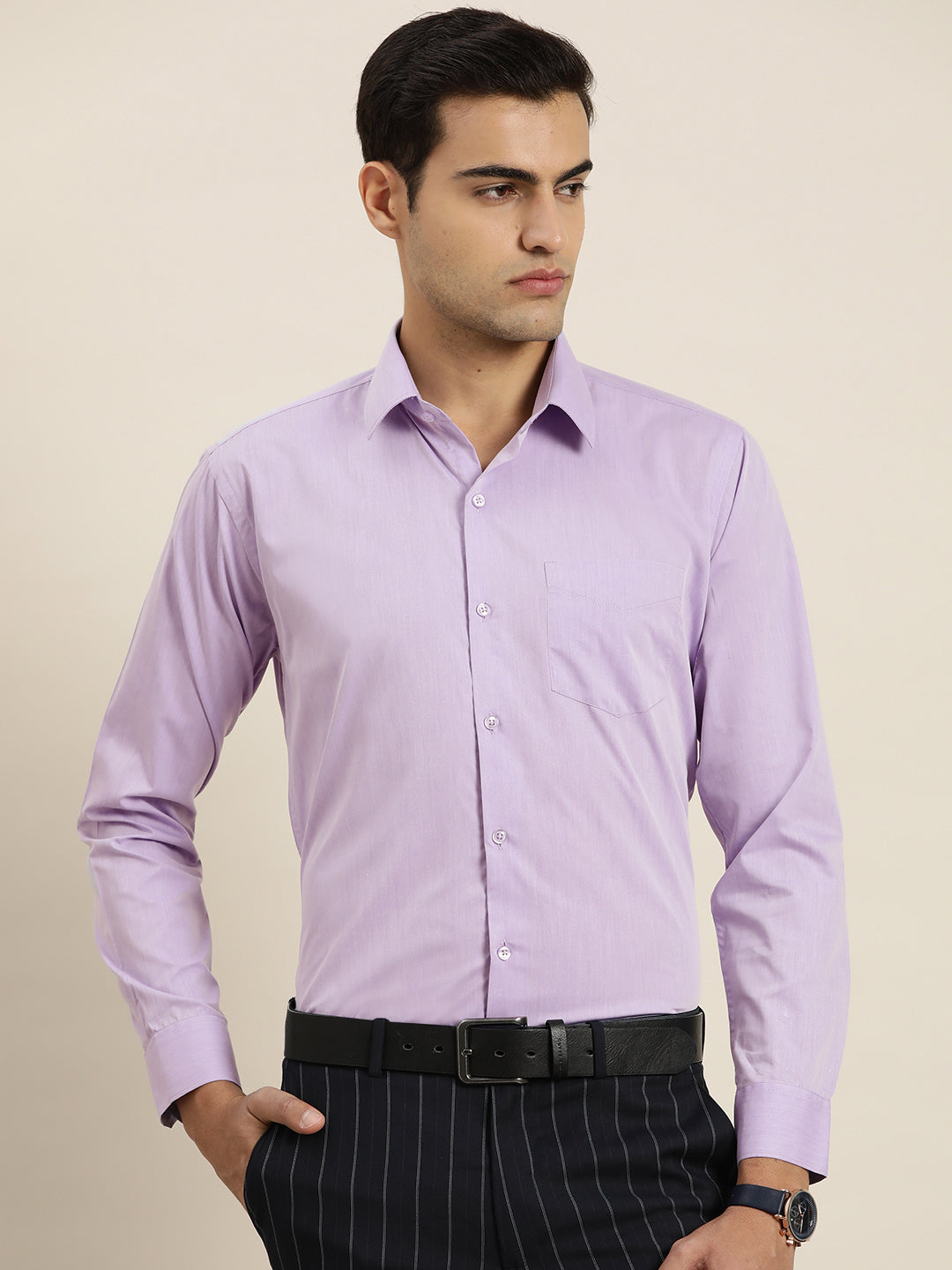 Men Purple Solid Cotton Rich Slim fit Formal Shirt