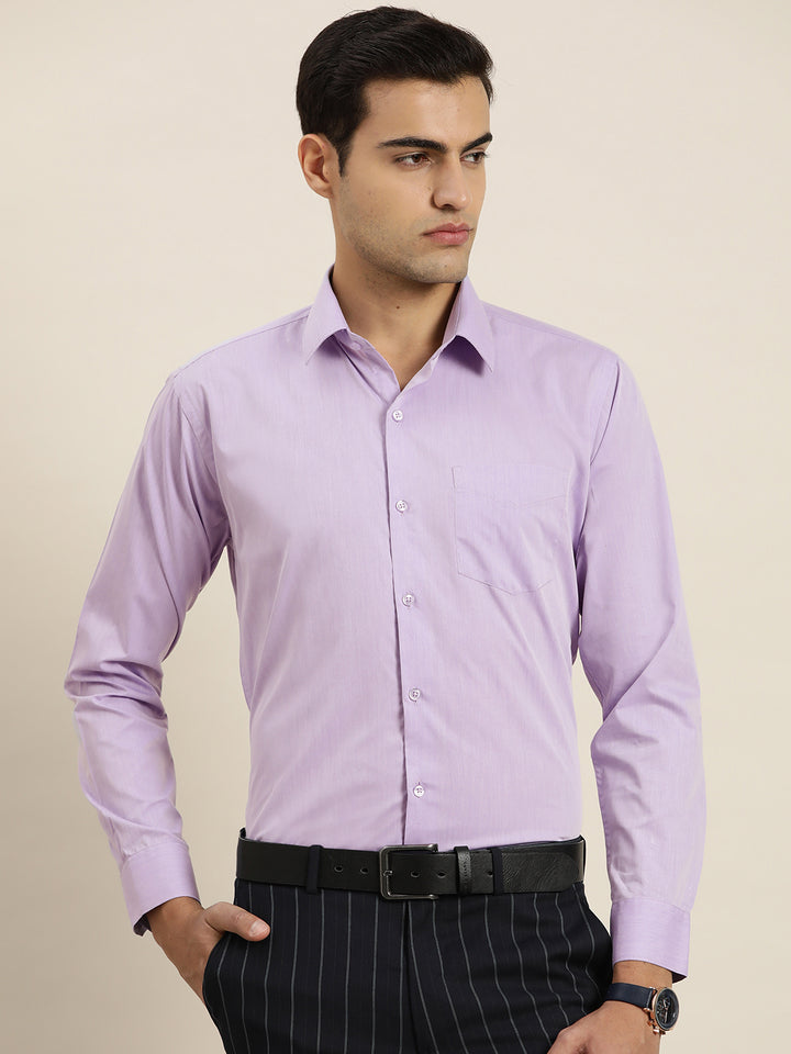 Men Purple Solid Cotton Rich Slim fit Formal Shirt