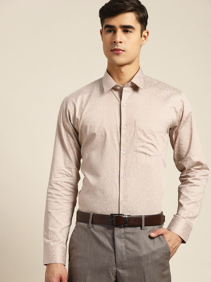 Men Beige Print Pure Cotton Slim fit Party Shirt