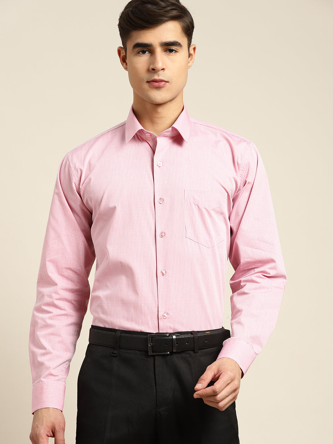 Men Pink Checks Pure Cotton Slim fit Formal Shirt