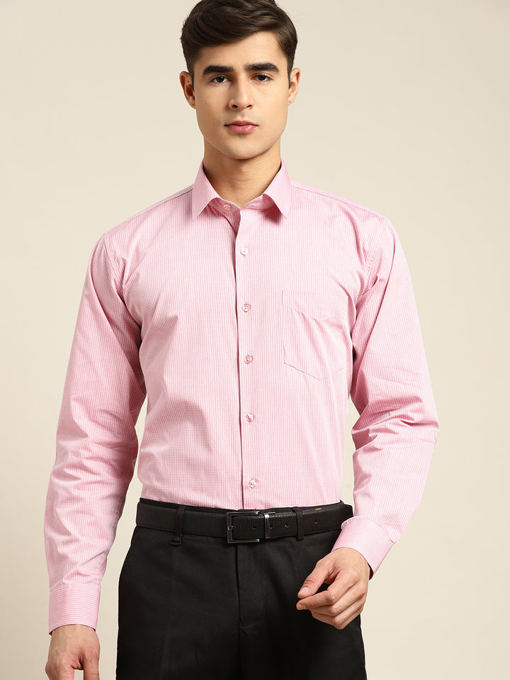 Men Pink Checks Pure Cotton Slim fit Formal Shirt