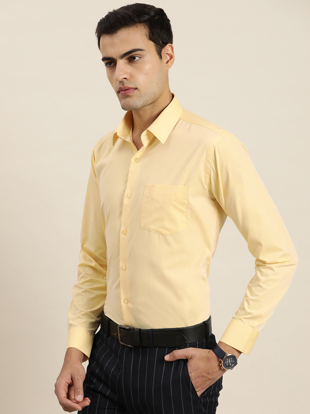 Men Yellow Solid Cotton Rich Slim fit Formal Shirt