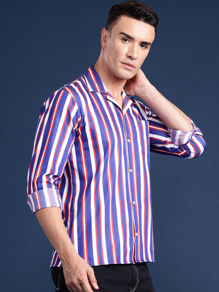 Men White Striped Pure Cotton Relaxed Fit Casual Shirt
