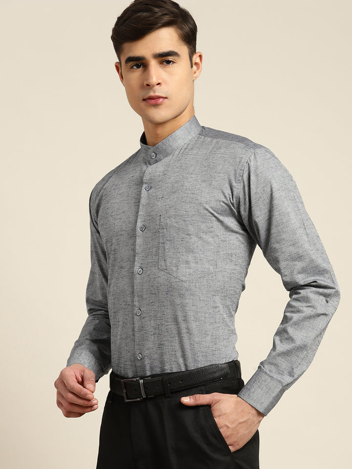 Men Grey Solid Pure Cotton Slim fit Formal Shirt