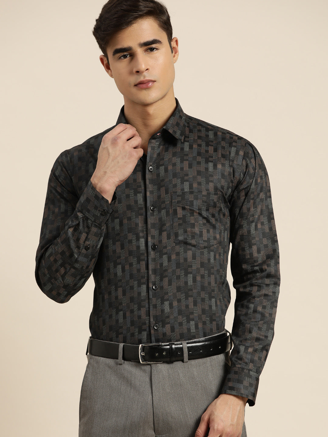 Men Black Print Pure Cotton Slim fit Party Shirt