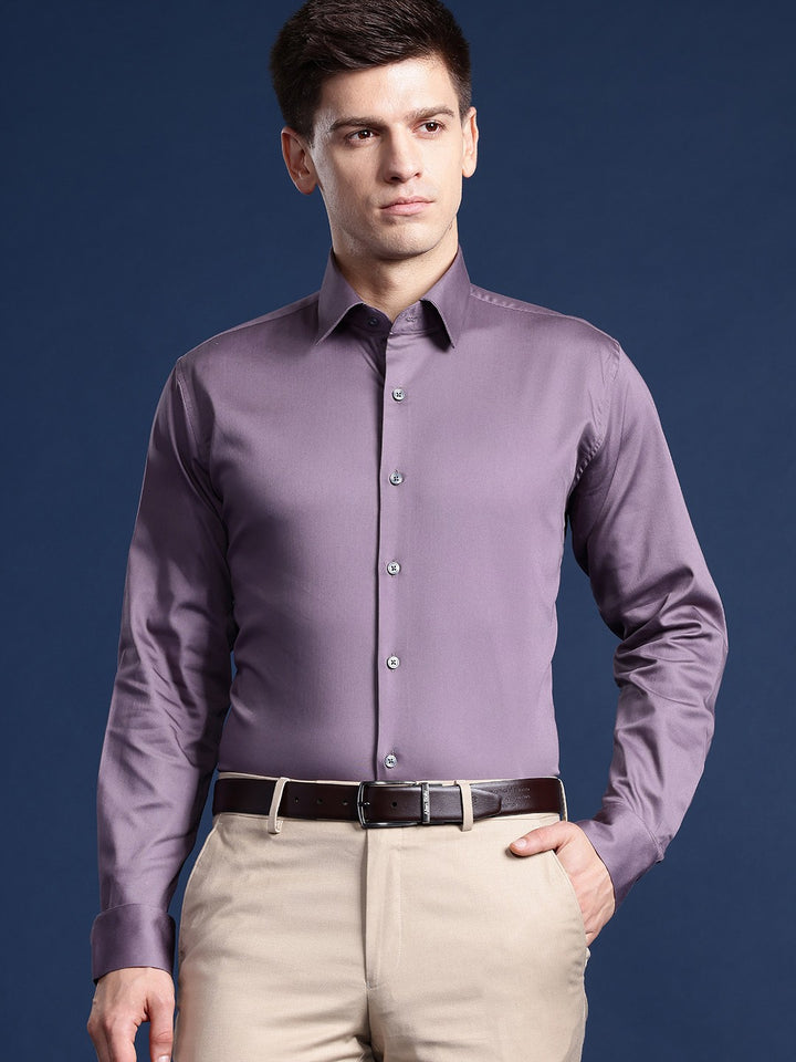 Men Purple Solid Cotton Elastane Blend Slim Fit Formal Shirt