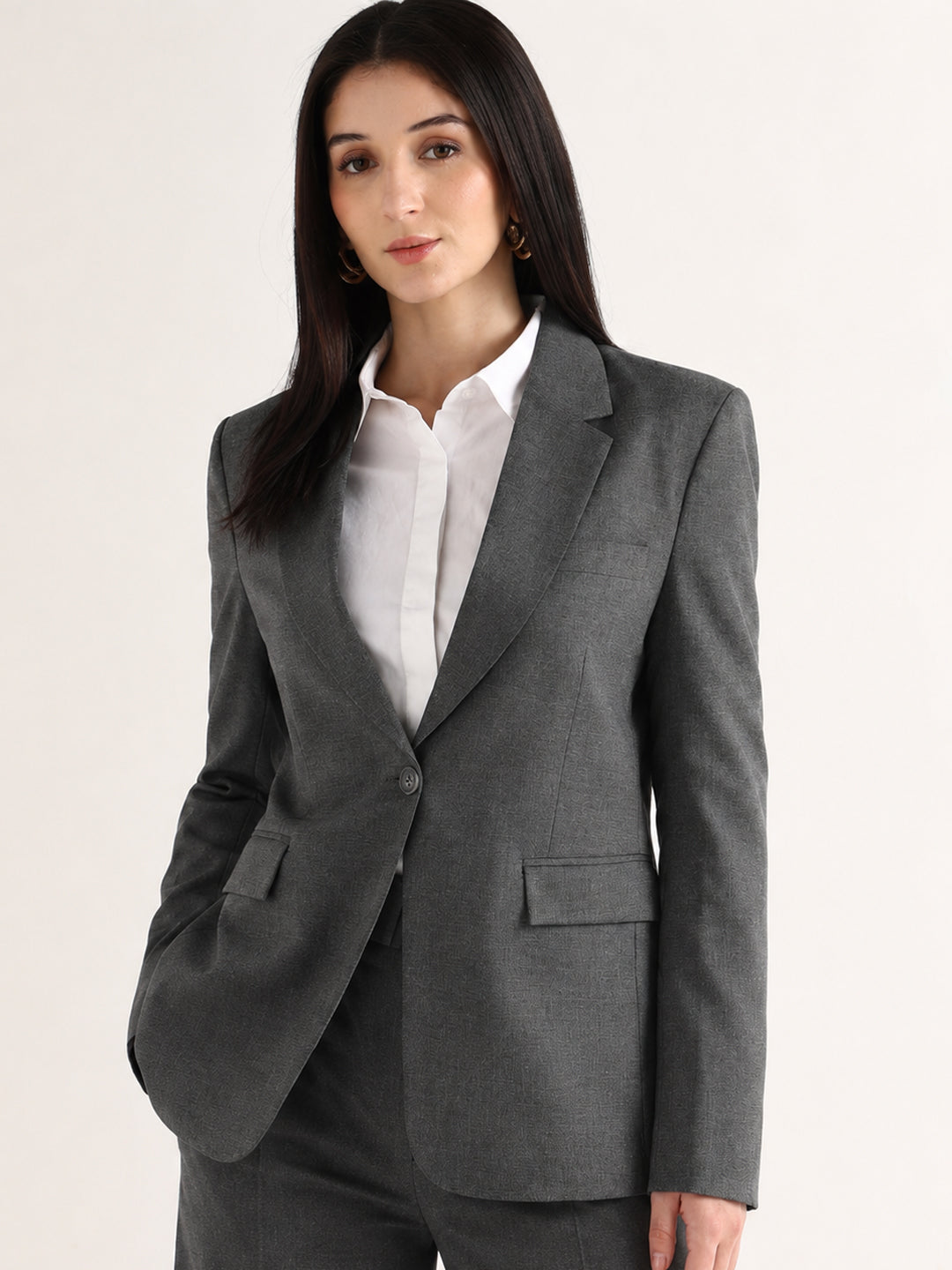 Hancock   Women   Dark Grey   Solids   Viscose Rayon   Slim Fit   Formal   Suit Set