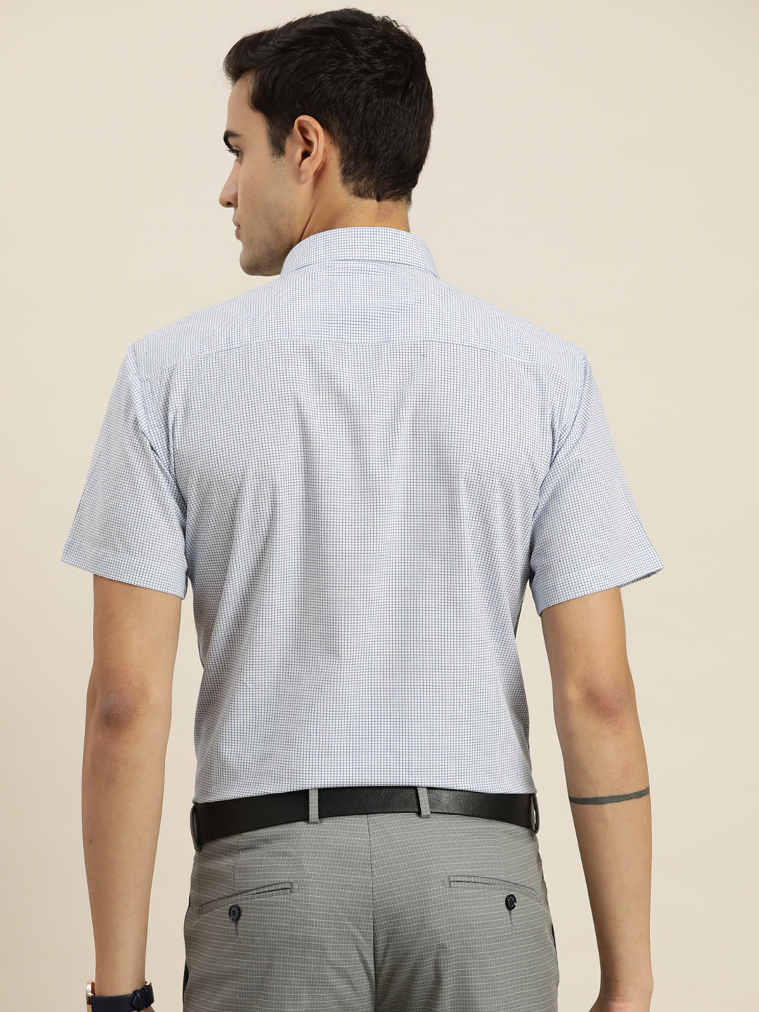 Men White & Blue Checks Pure Cotton Slim fit Formal Shirt