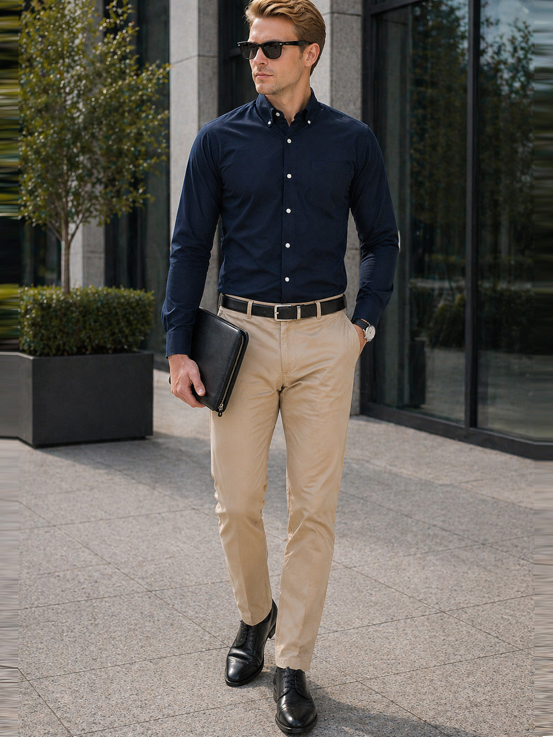 Hancock   Men   Navy Blue   Solids   Pure Cotton   Slim Fit   Formal   Shirt