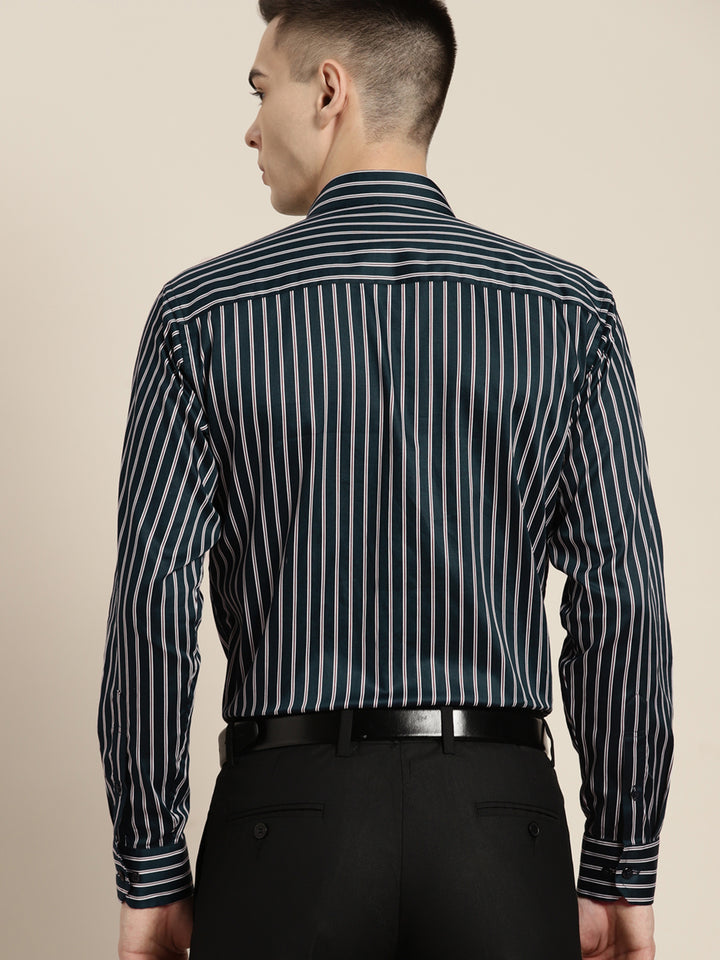 Men Navy & White Stripes Pure Cotton Slim fit Formal Shirt