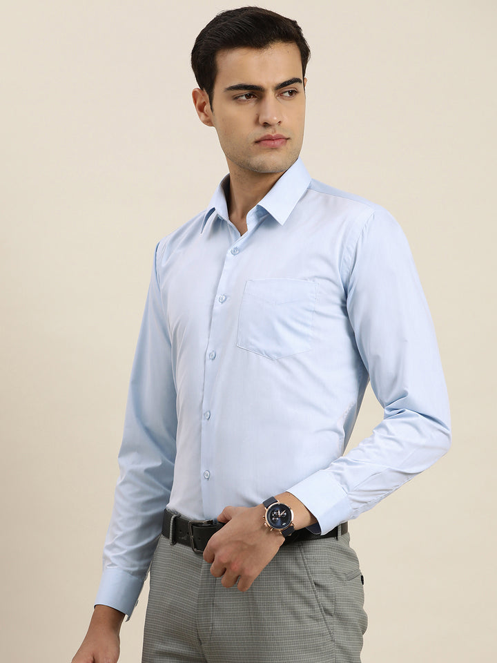 Men Sky Blue Solid Cotton Rich Slim fit Formal Shirt