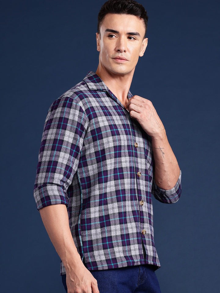 Men Purple Checked Pure Cotton Relaxed Fit Casual Shirt