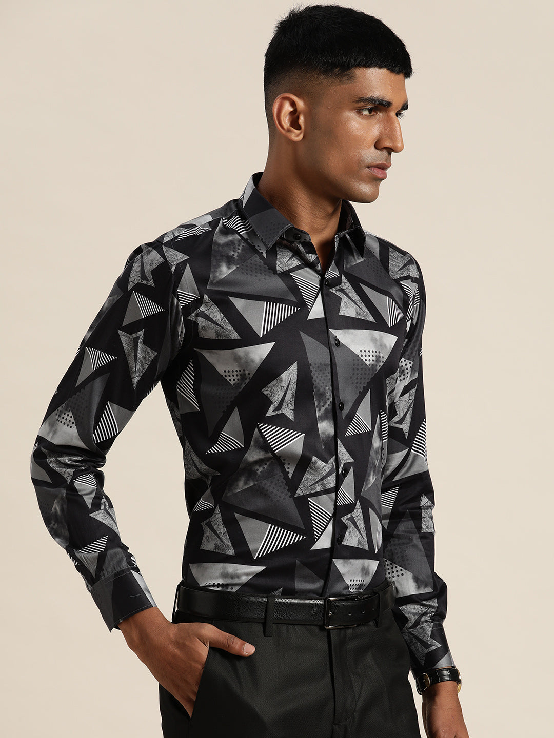 Men Black Print Pure Cotton Slim fit Party Shirt