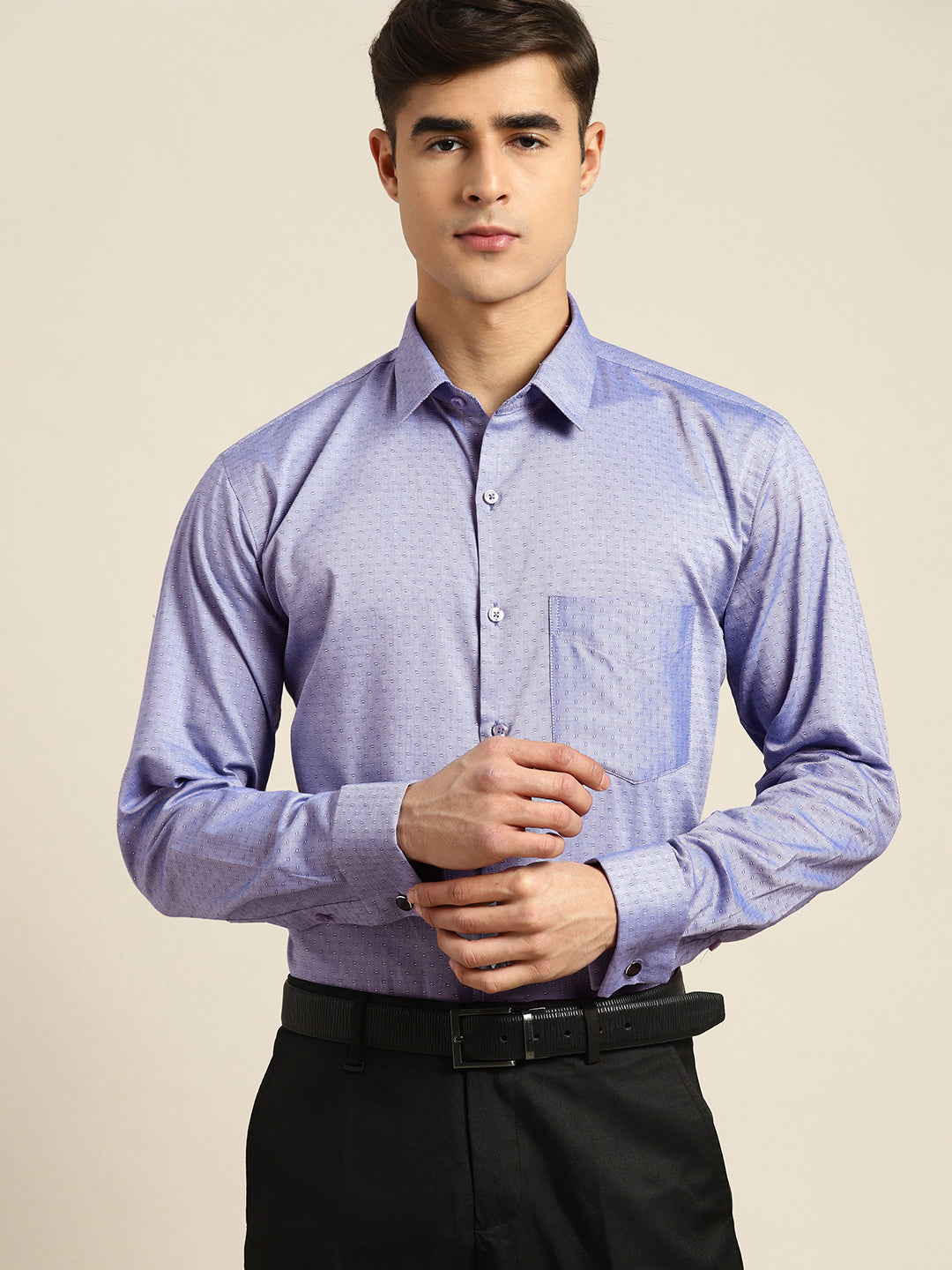 Men Blue Solid Pure Cotton Regular Fit Formal Shirt