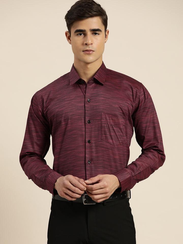 Men Burgundy Solid Pure Cotton Slim fit Formal Shirt