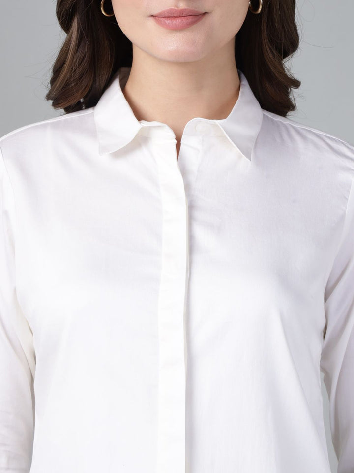 Hancock Women White Solid Pure Cotton Regular Fit Casual Shirt